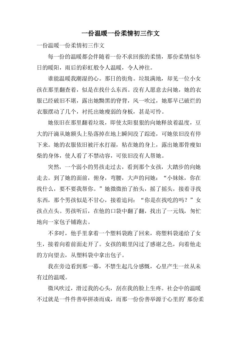 一份温暖一份柔情初三作文