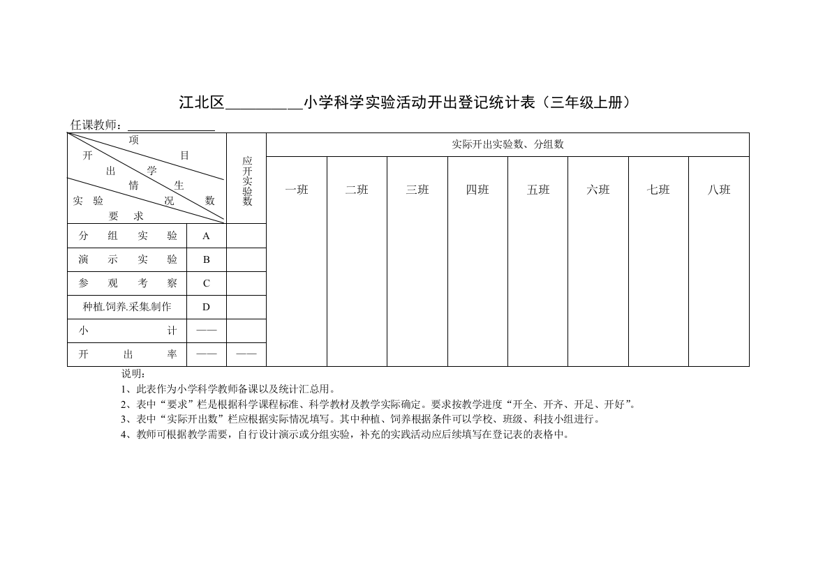 小学科学实践活动计划表