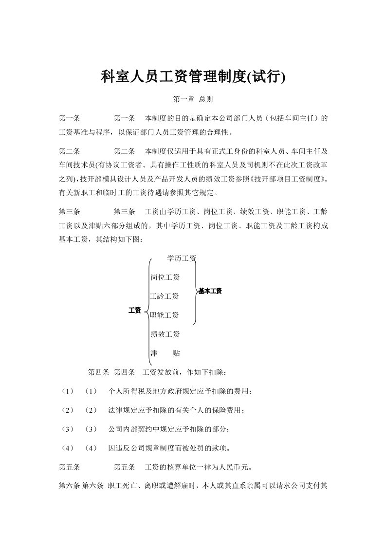 冠东科室人员工资管理制度