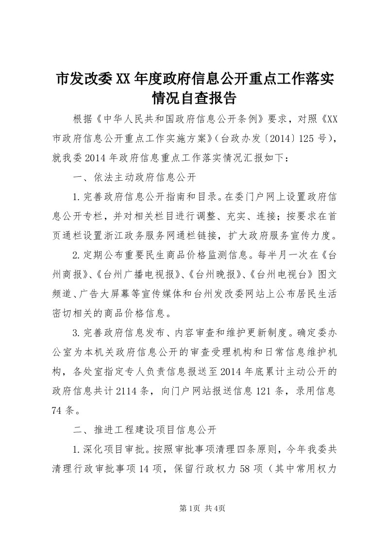 5市发改委某年度政府信息公开重点工作落实情况自查报告