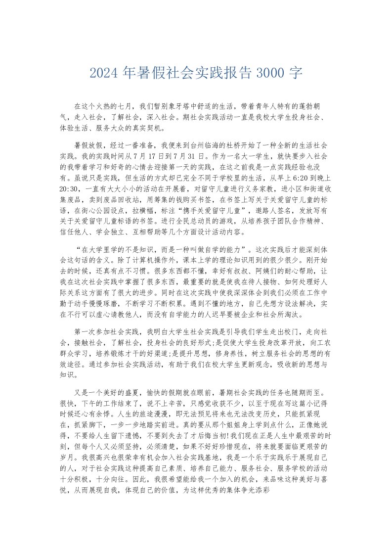 总结报告2024年暑假社会实践报告3000字