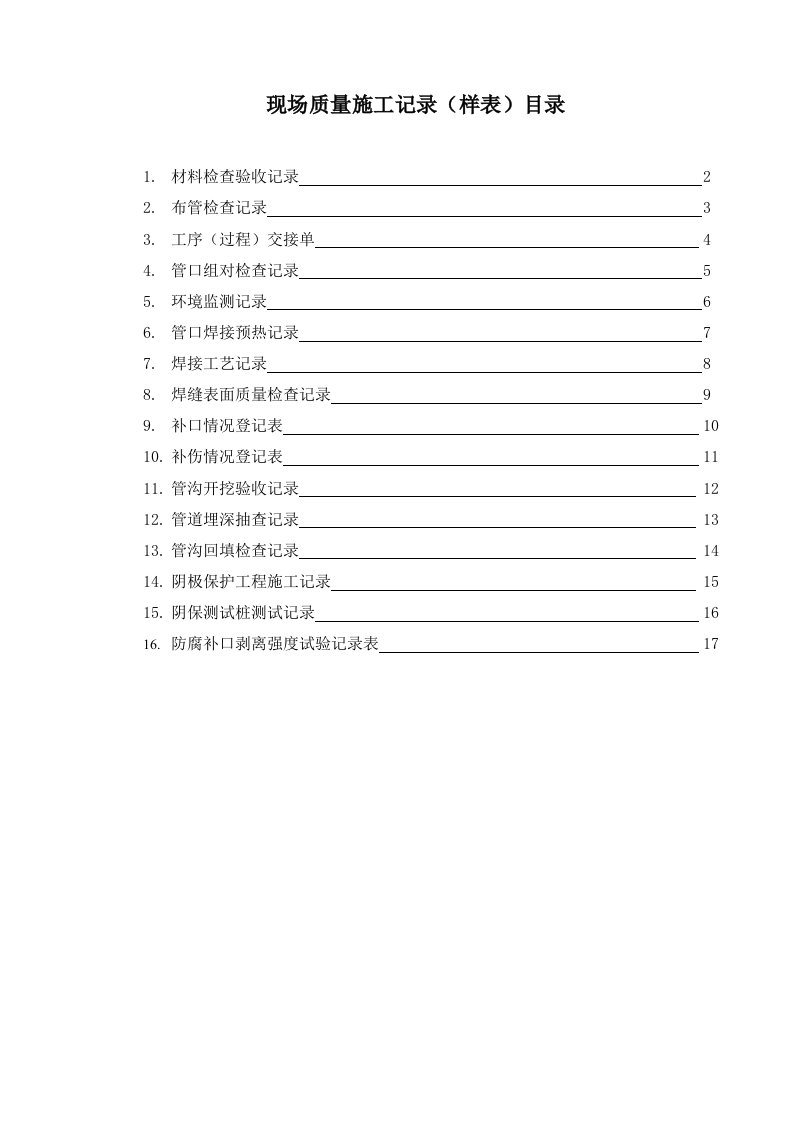 焊接管道施工现场质量自检记录(样表)