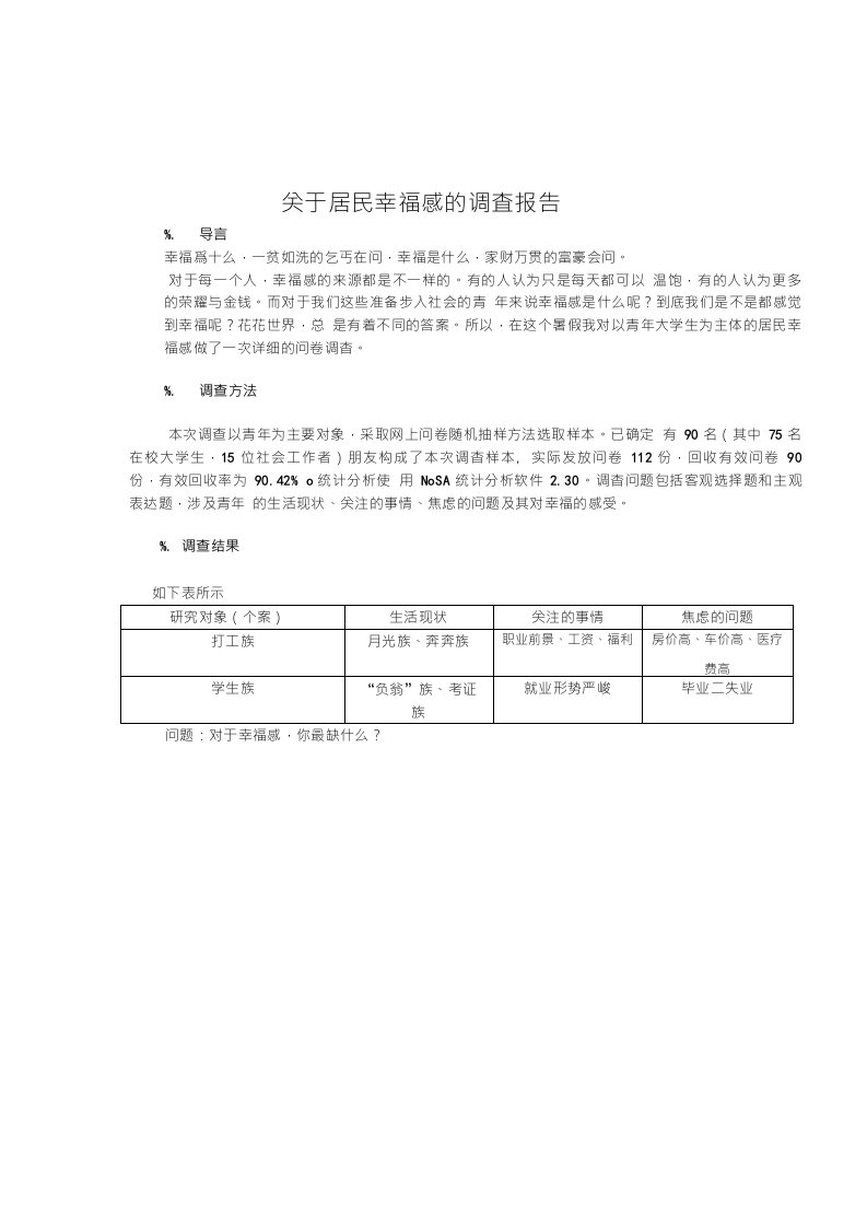 关于青年幸福感的调查报告