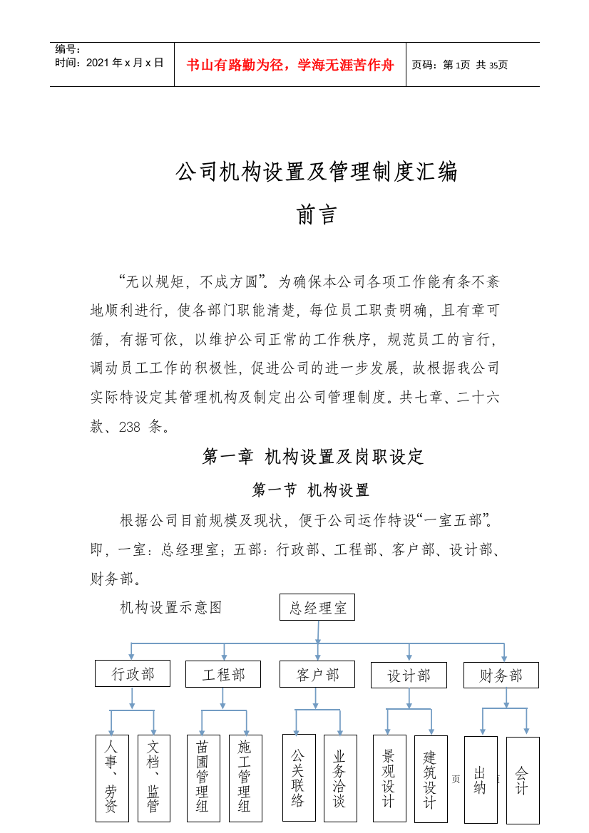 公司机构设置及管理制度汇编