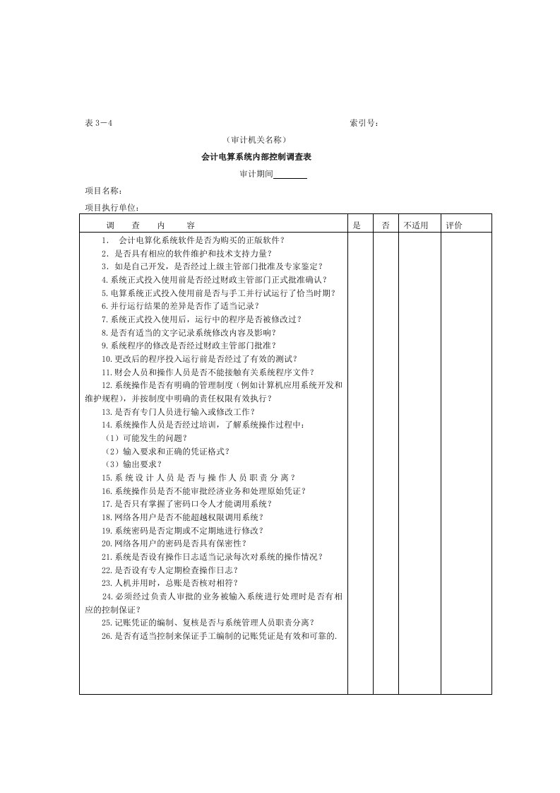 【管理精品】控制环境和会计系统内控调查结论-3会计电算化系统内部控制调查表