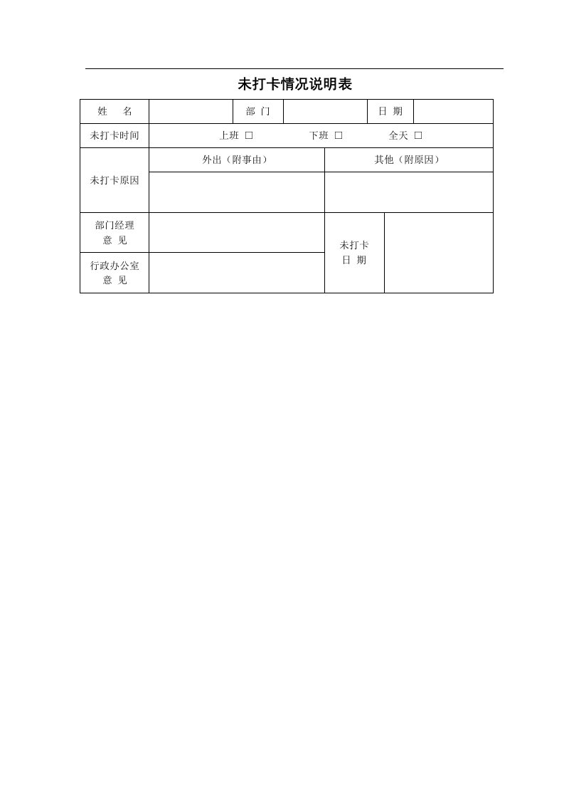 某公司员工未打卡情况说明表