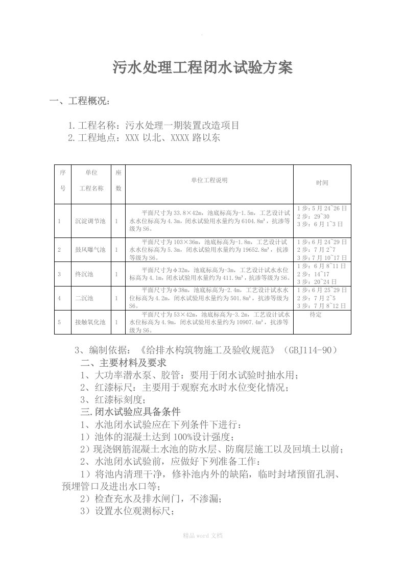 污水处理池试水方案