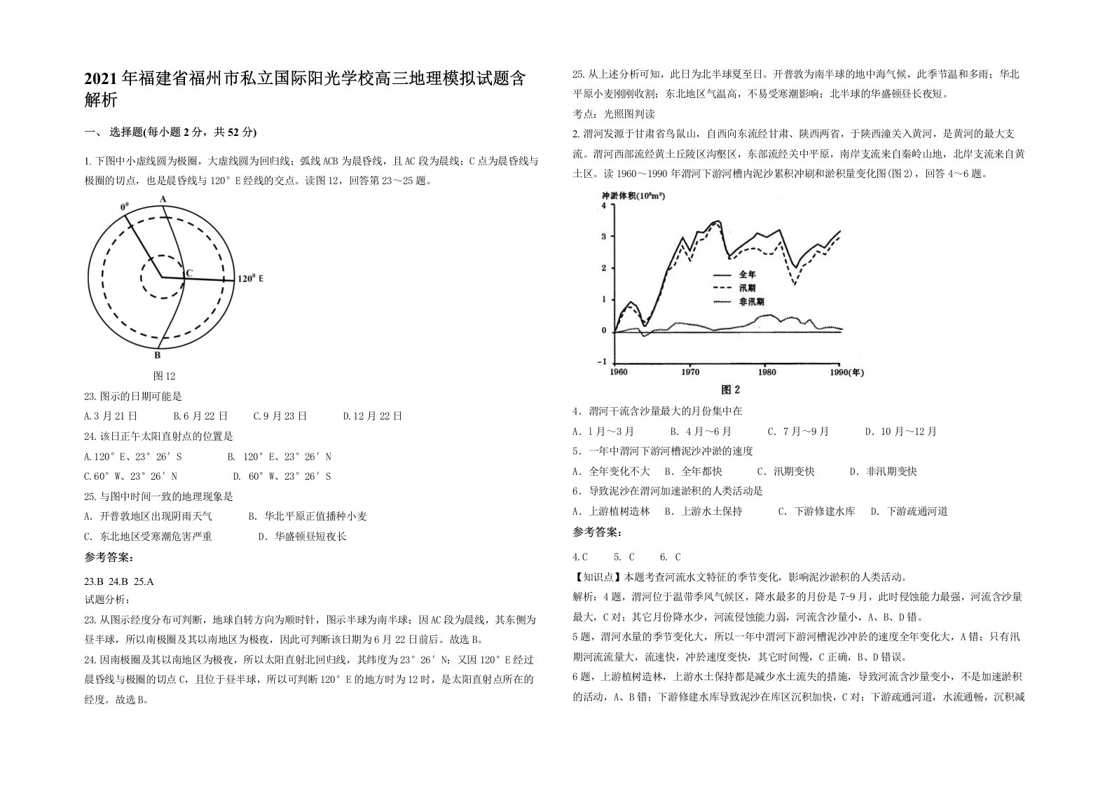 2021年福建省福州市私立国际阳光学校高三地理模拟试题含解析