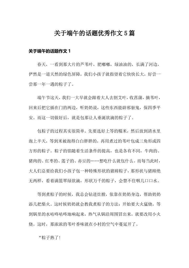 关于端午的话题优秀作文5篇