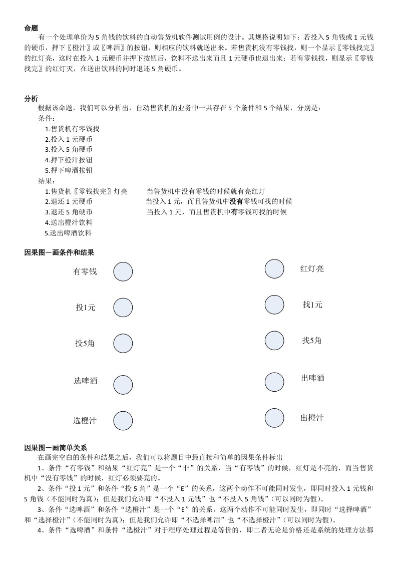 测试用例设计-自动售货机因果图分析