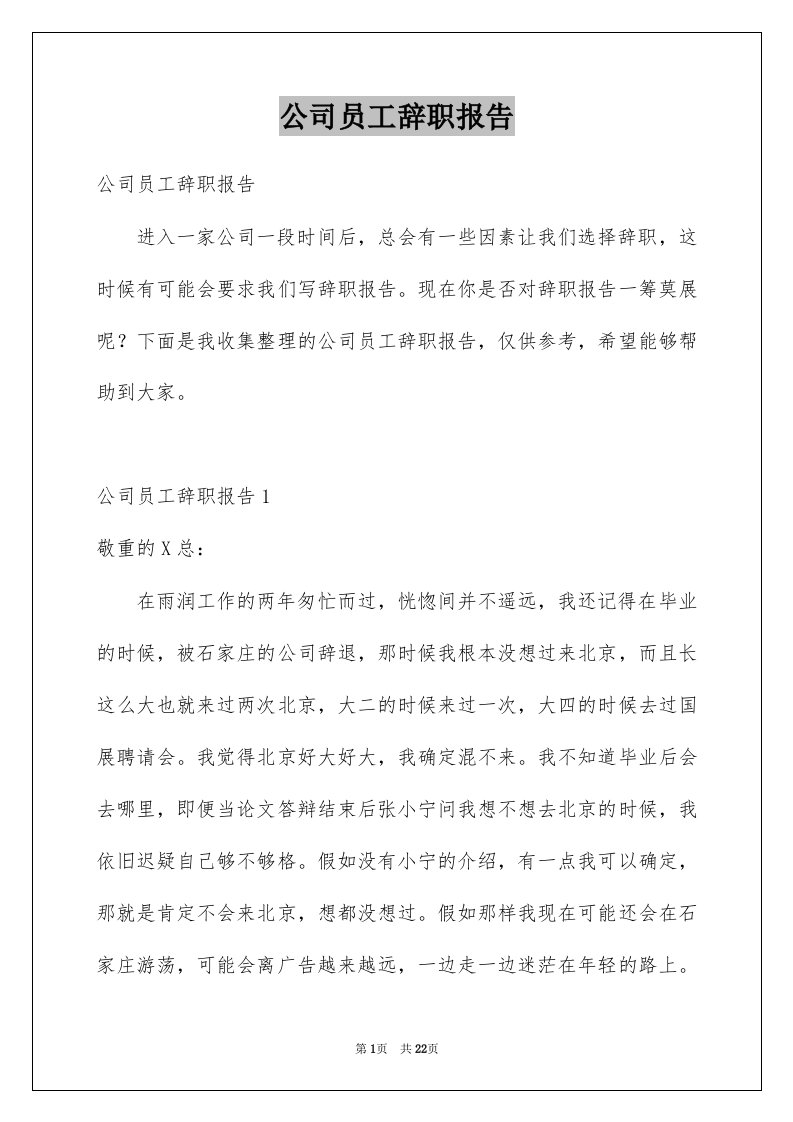 公司员工辞职报告优质4