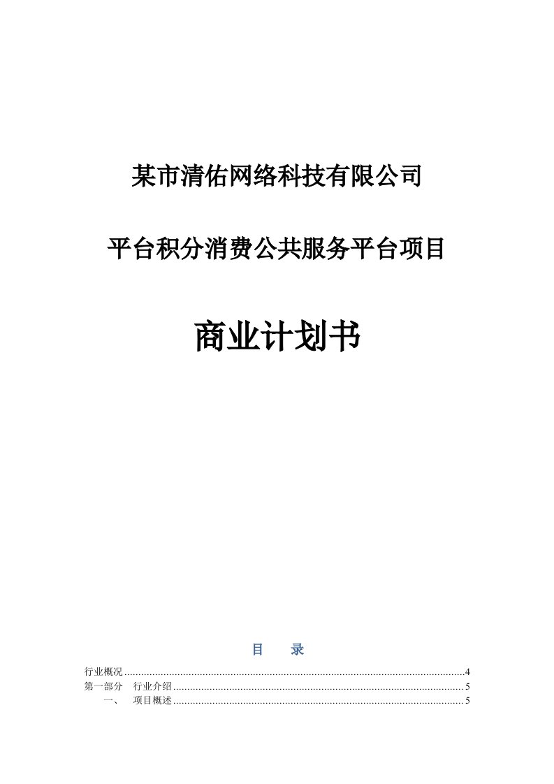 某市清佑网络科技有限公司平台积分消费公共服务平台项目