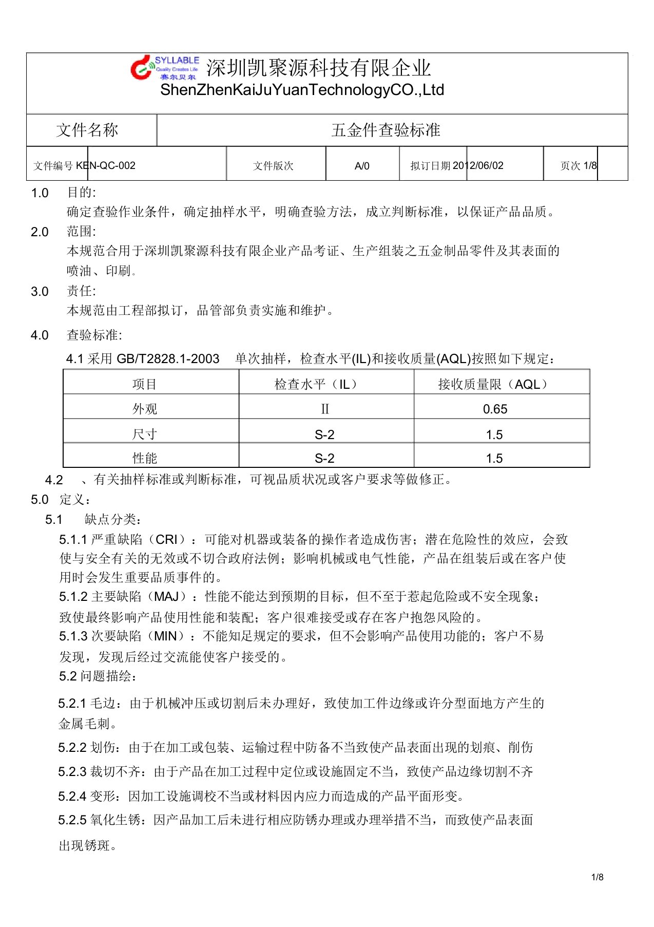 五金件外观检验标准汇总