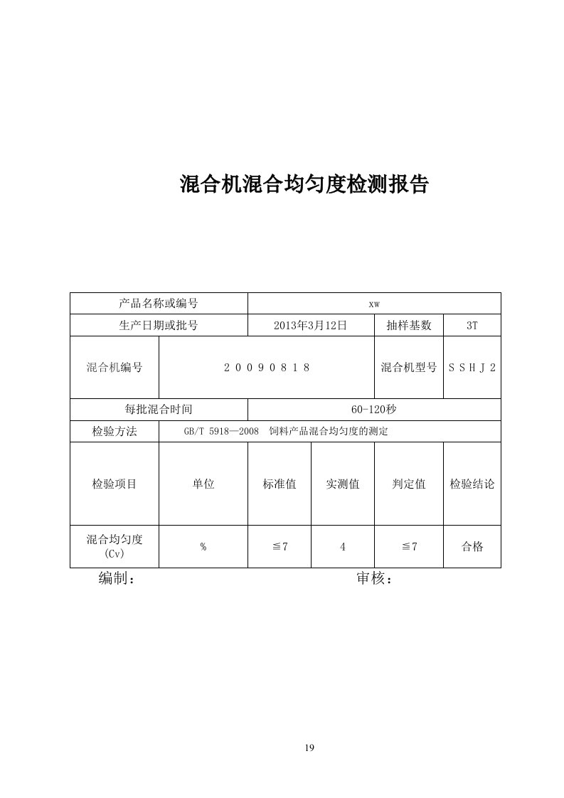 混合机混合均匀度检测报告