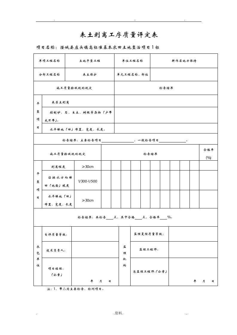 表土剥离工序质量评定表