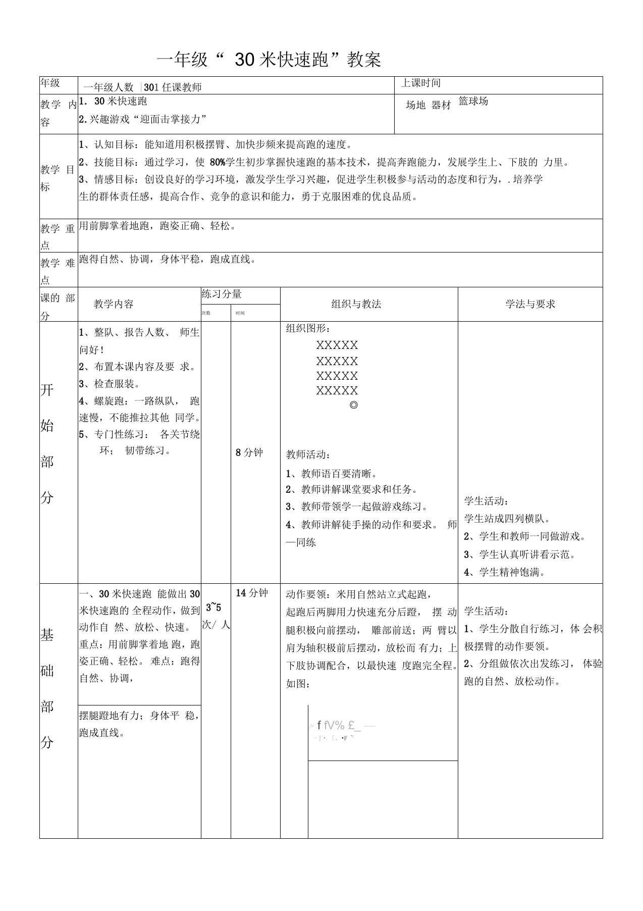 小学一年级体育米快速跑公开课教案