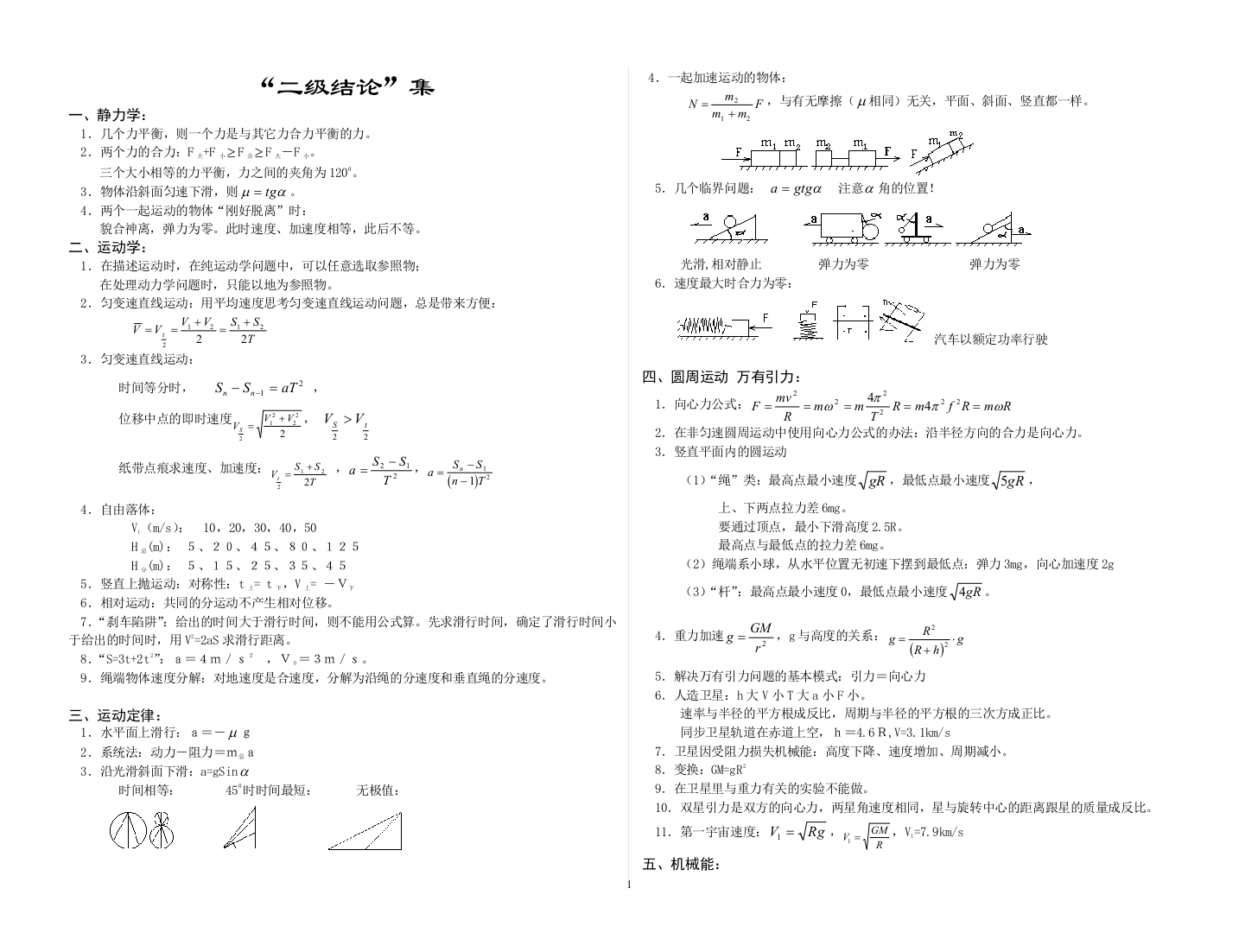 物理高级级结论