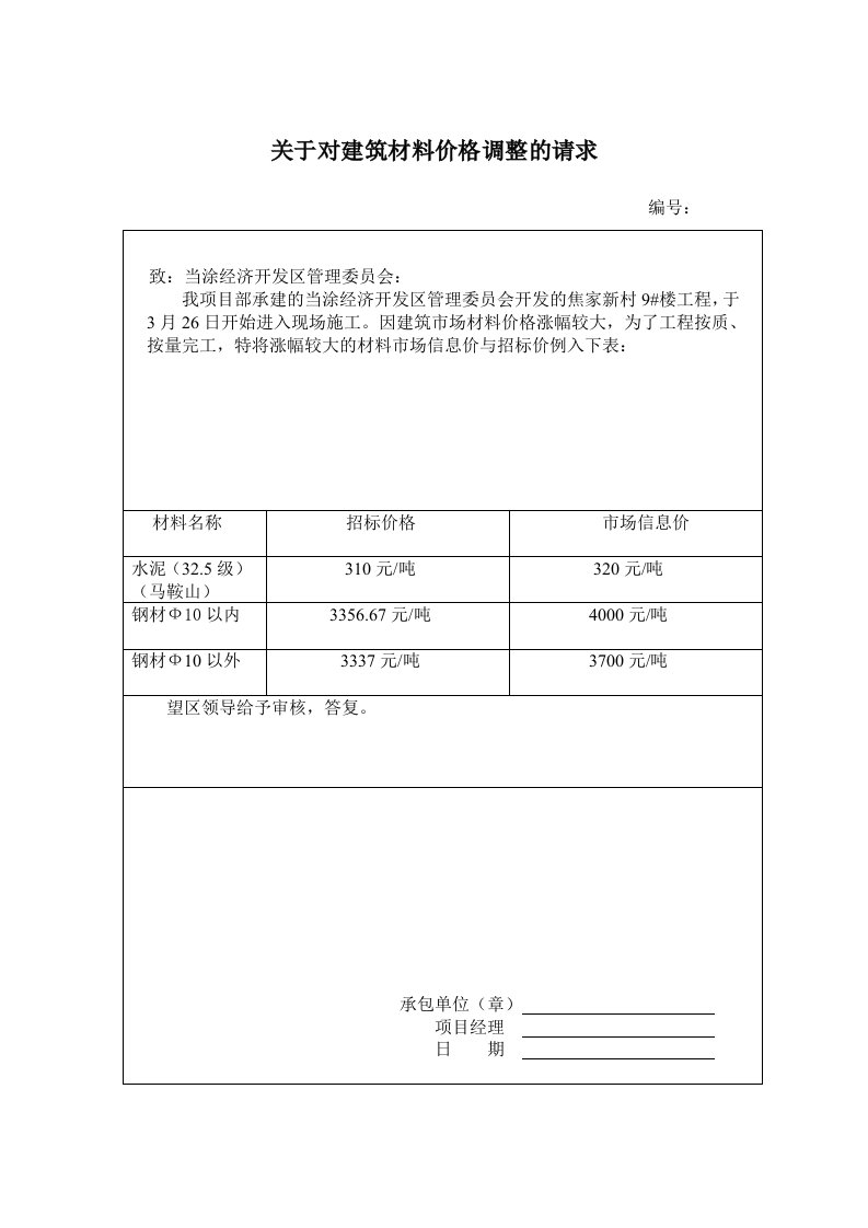 材料价格调整报告