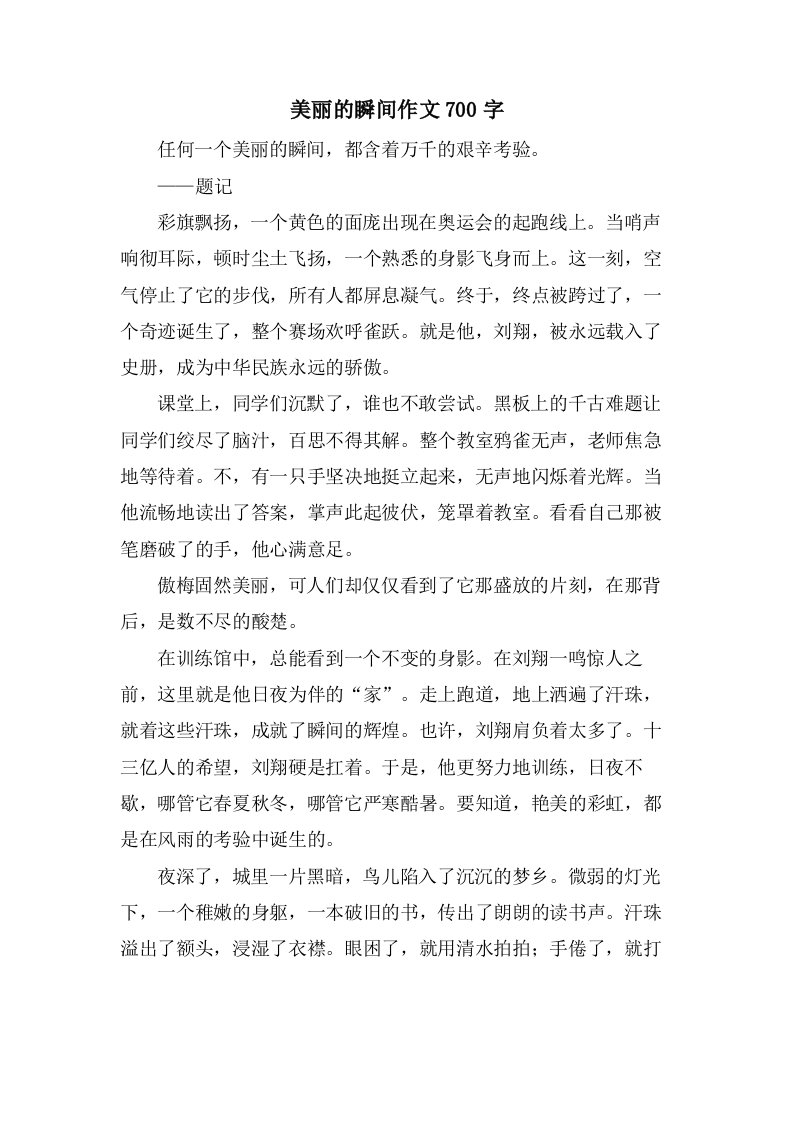 美丽的瞬间作文700字