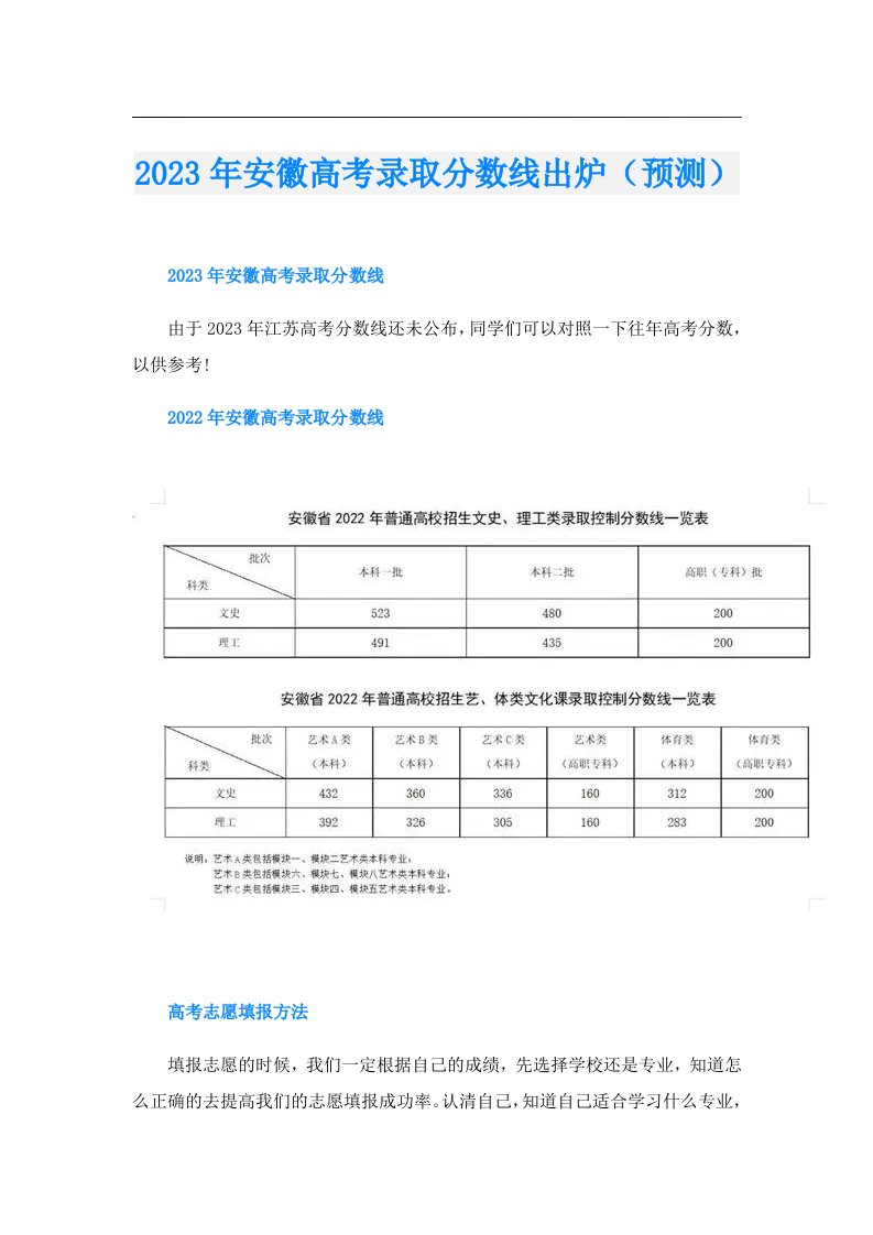 安徽高考录取分数线出炉（预测）