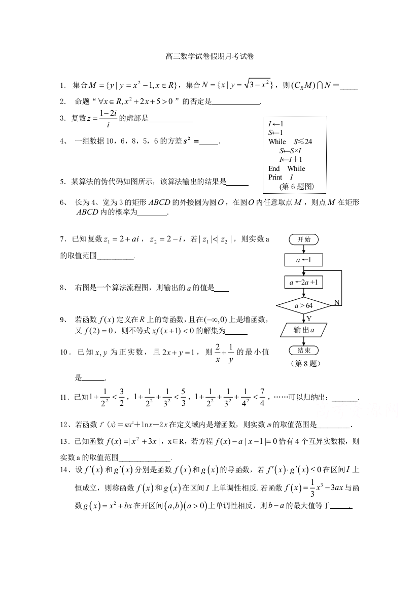 《首发》江苏省溧水高级中学2017届高三暑期考试