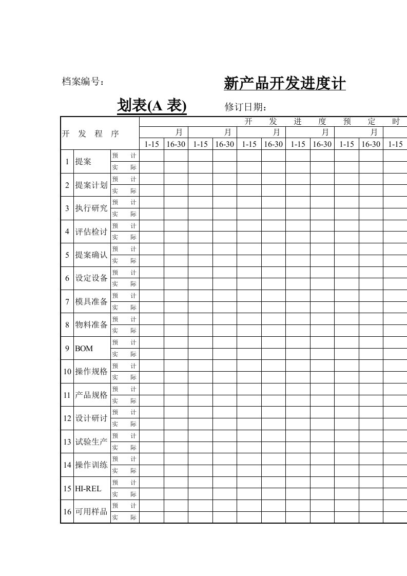 产品管理-新产品开发进度计划表