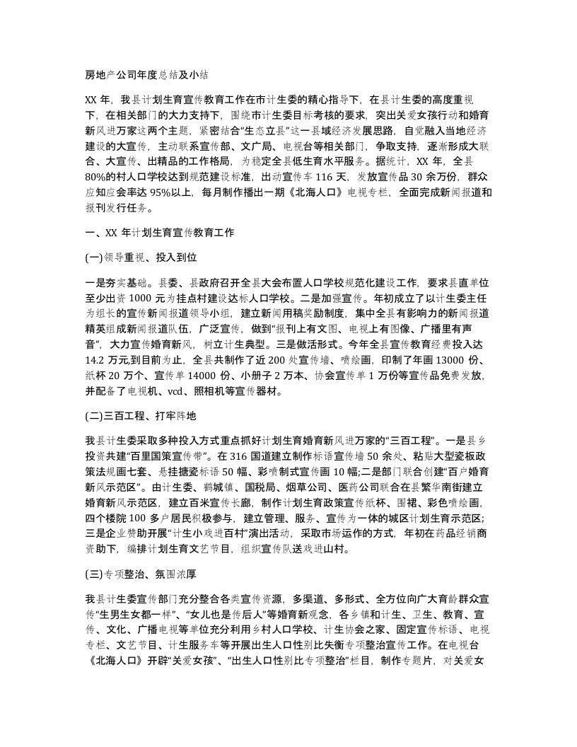 房地产公司年度总结及小结