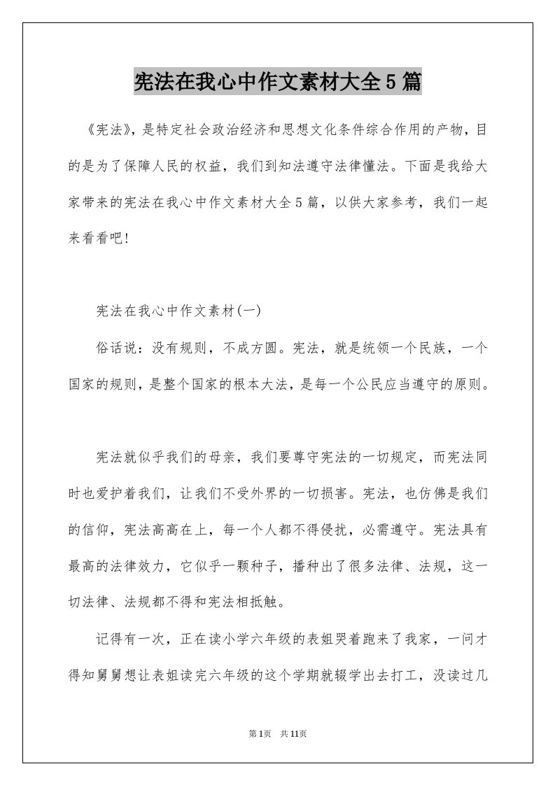 宪法在我心中作文素材大全5篇