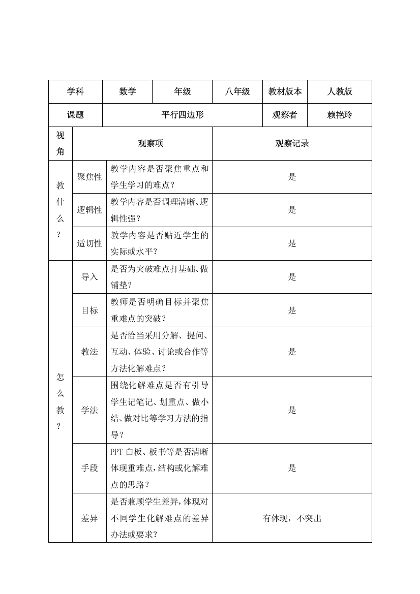 观察平行四边形