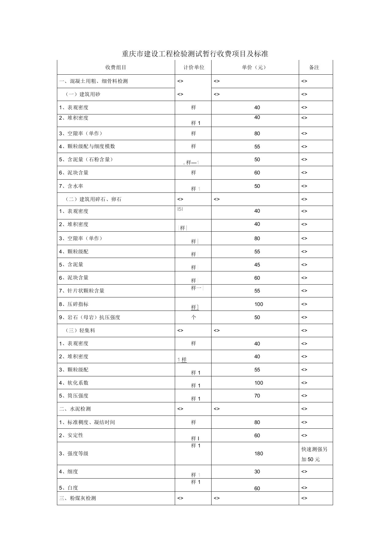 重庆市建设工程检验测试暂行收费项目及标准