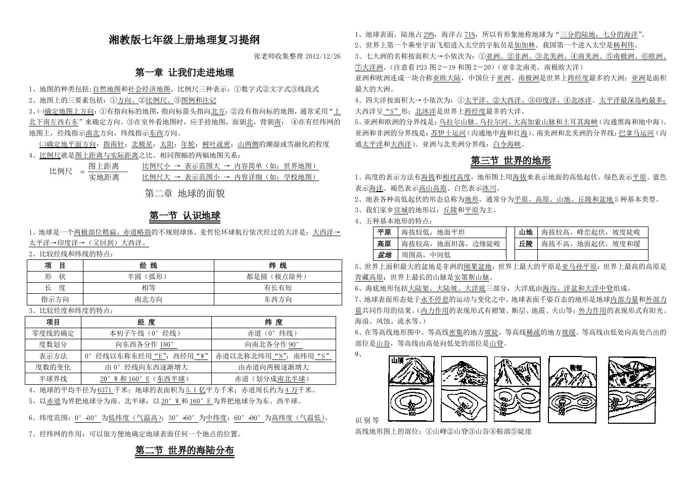 湘教版七年级上册地理复习提纲