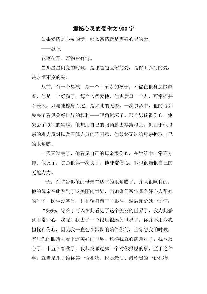 震撼心灵的爱作文900字