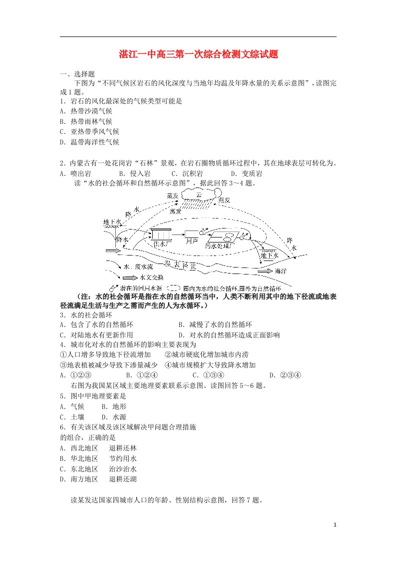 广东省湛江一中高三文综第一次综合检测试题