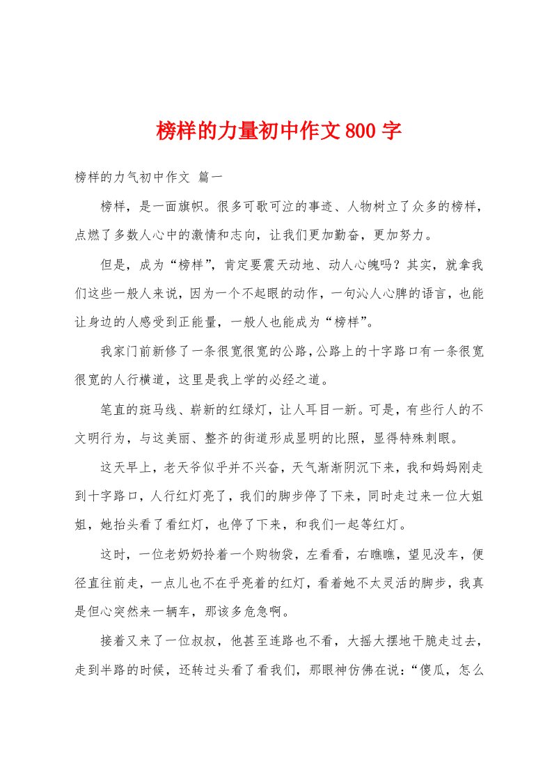 榜样的力量初中作文800字