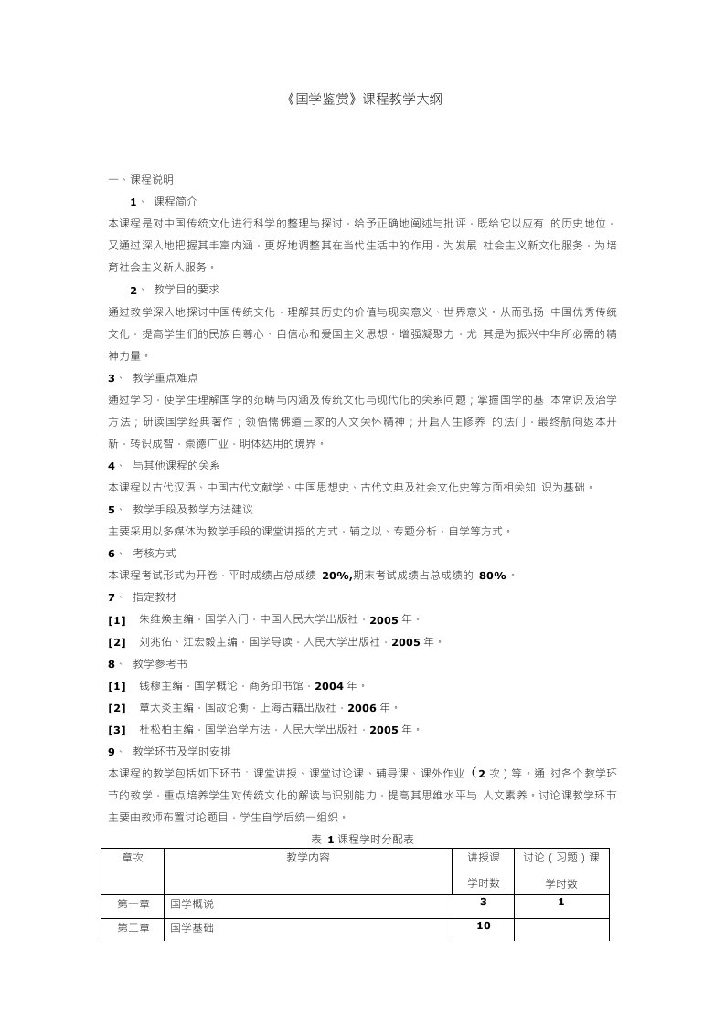 【大学课件】《国学鉴赏》课程教学大纲