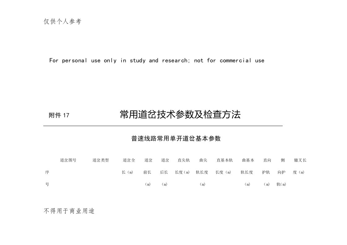 常用道岔技术参数及检查方法(1)