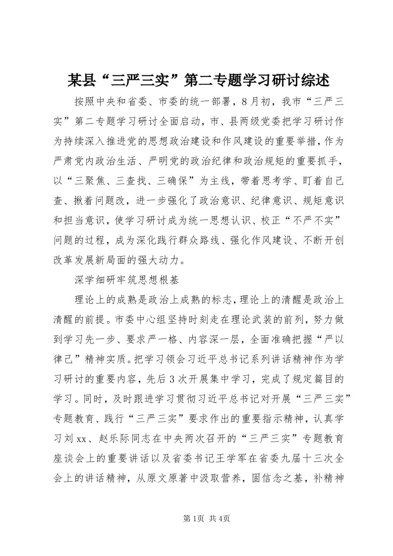 4某县“三严三实”第二专题学习研讨综述