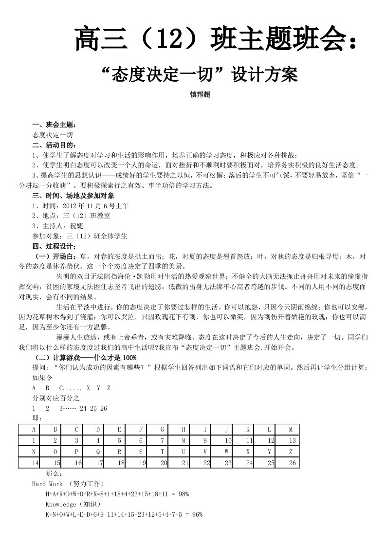 高三班态度决定一切-班会