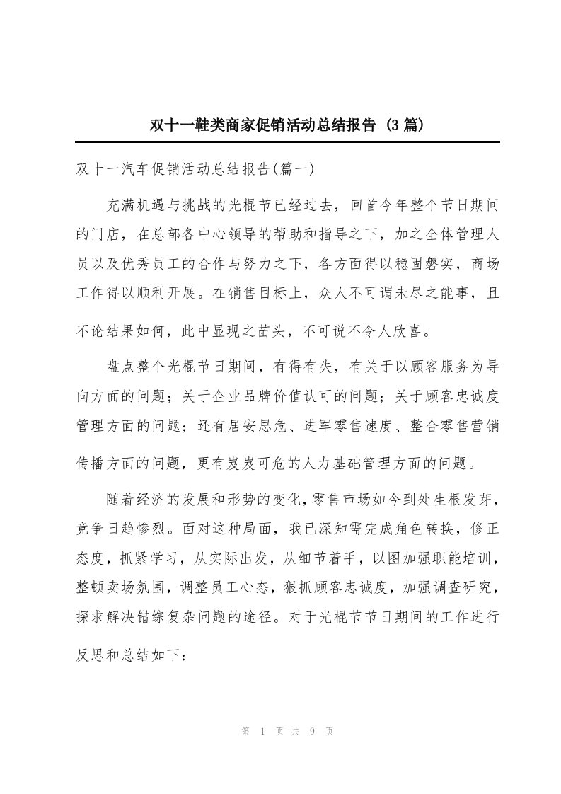 双十一鞋类商家促销活动总结报告