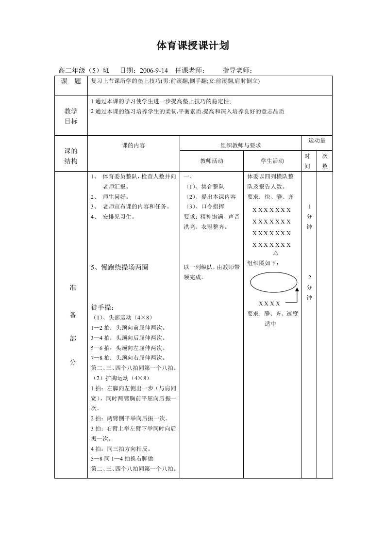 体操技巧教案(一)