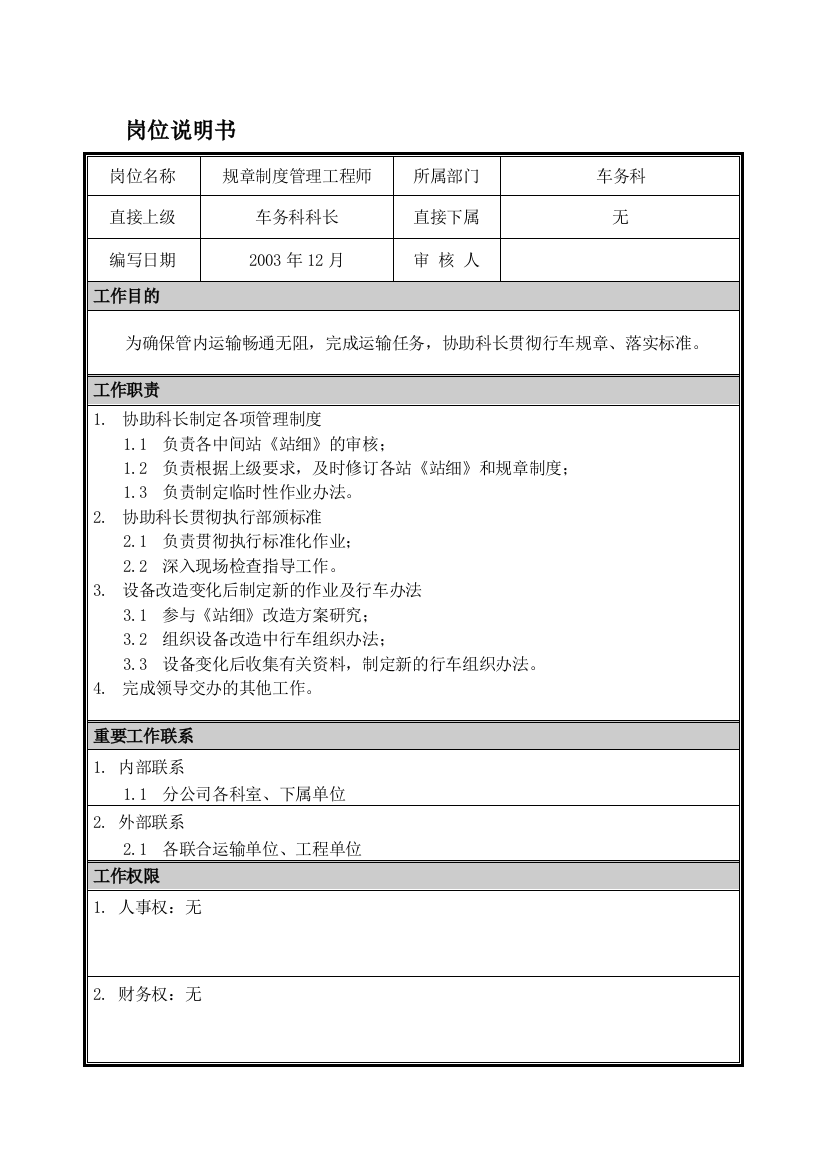 02岗位说明书-规章制度管理工程师