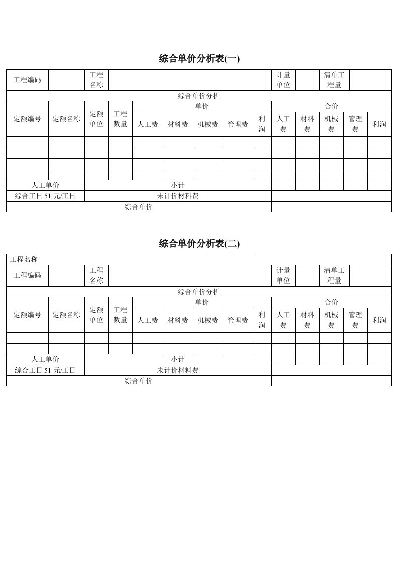 建筑综合单价分析表