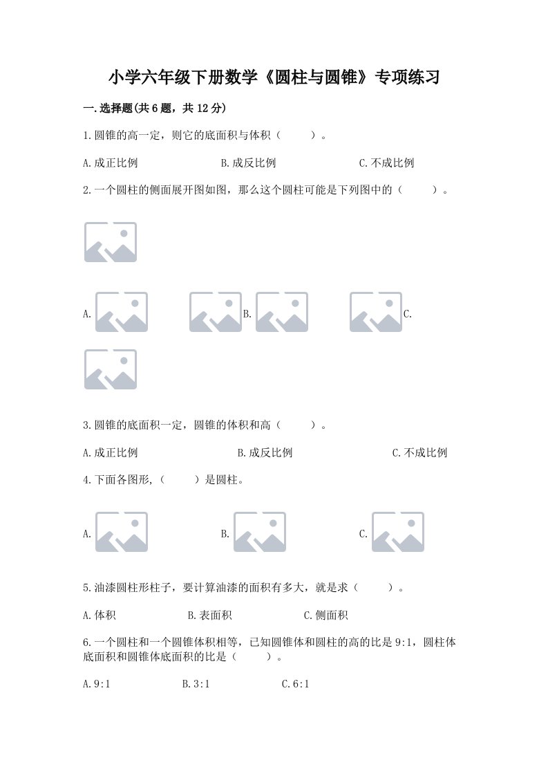 小学六年级下册数学《圆柱与圆锥》专项练习附参考答案【轻巧夺冠】