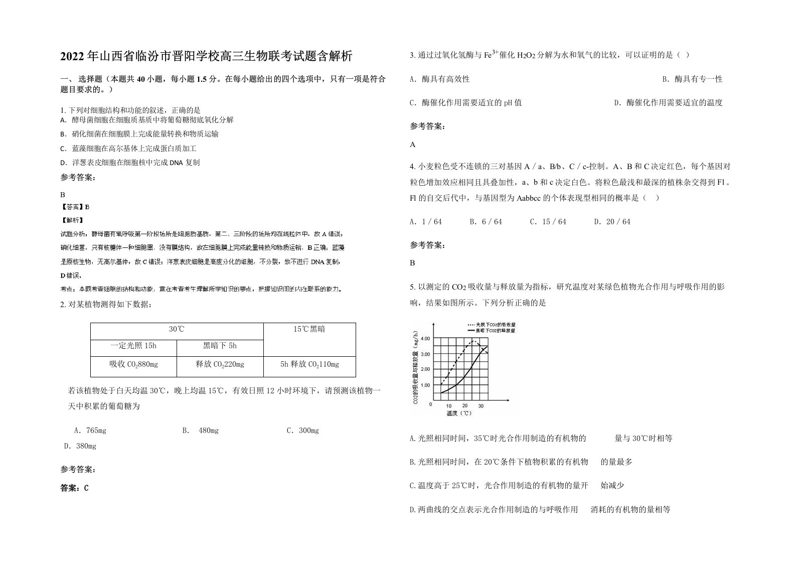 2022年山西省临汾市晋阳学校高三生物联考试题含解析