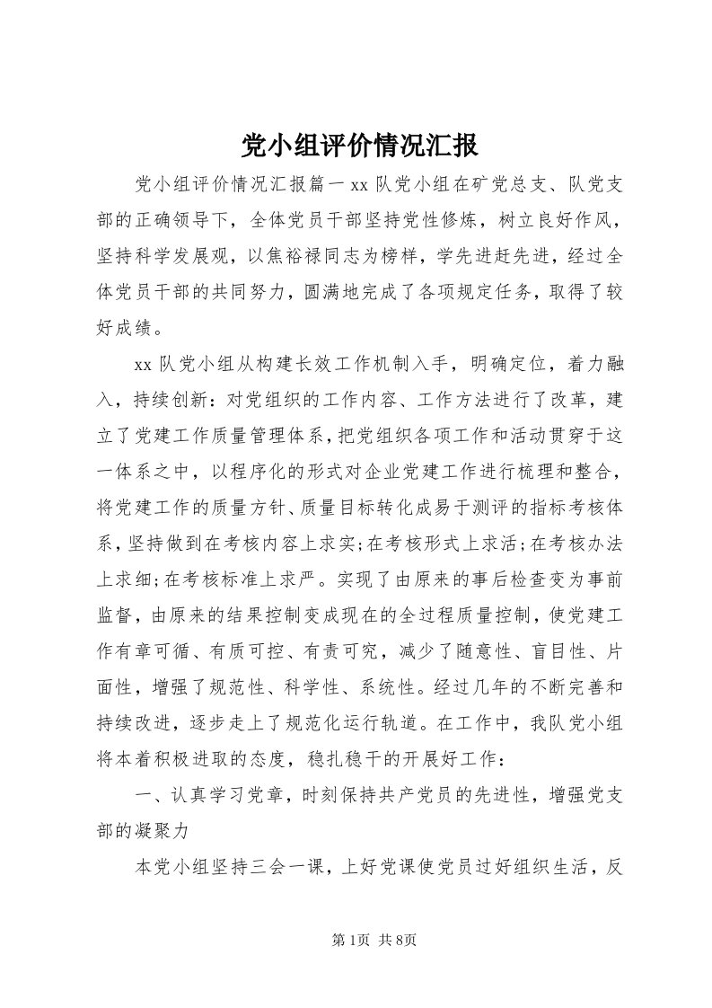 党小组评价情况汇报