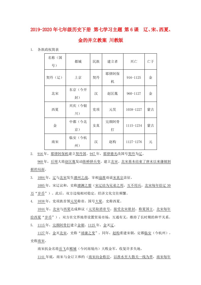 2019-2020年七年级历史下册