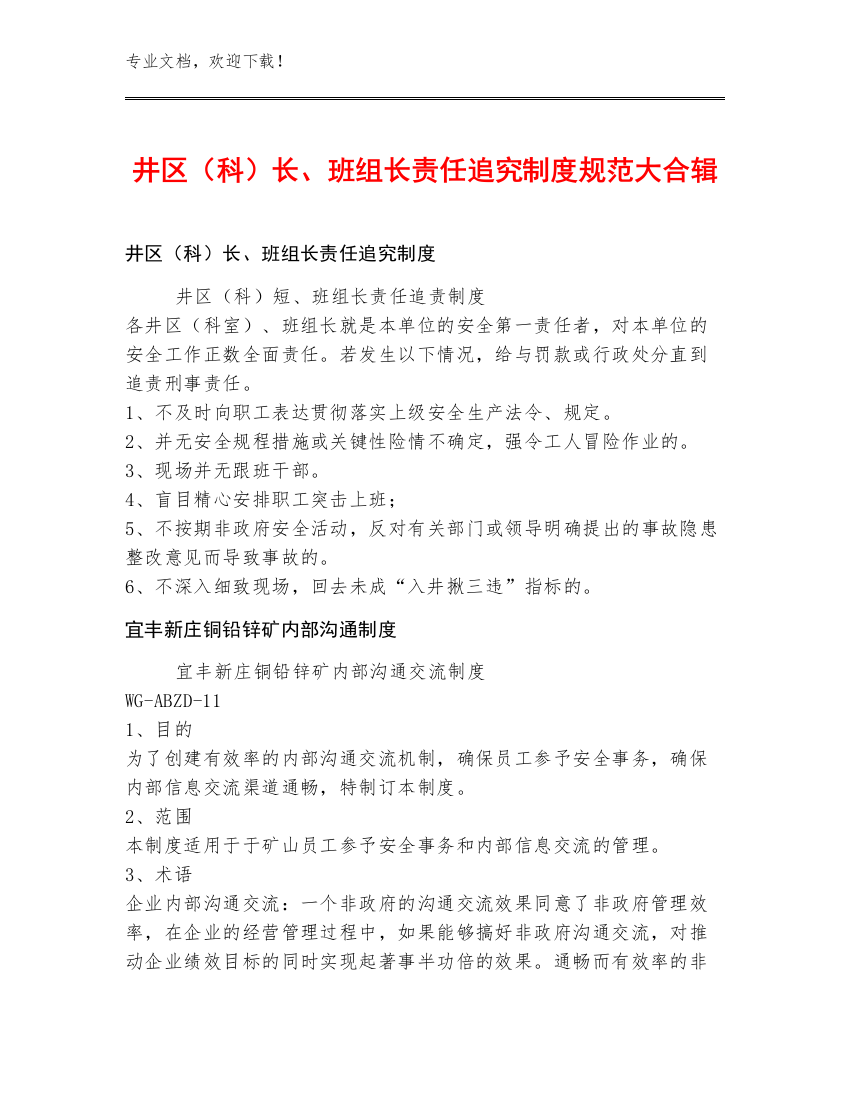 井区（科）长、班组长责任追究制度规范大合辑