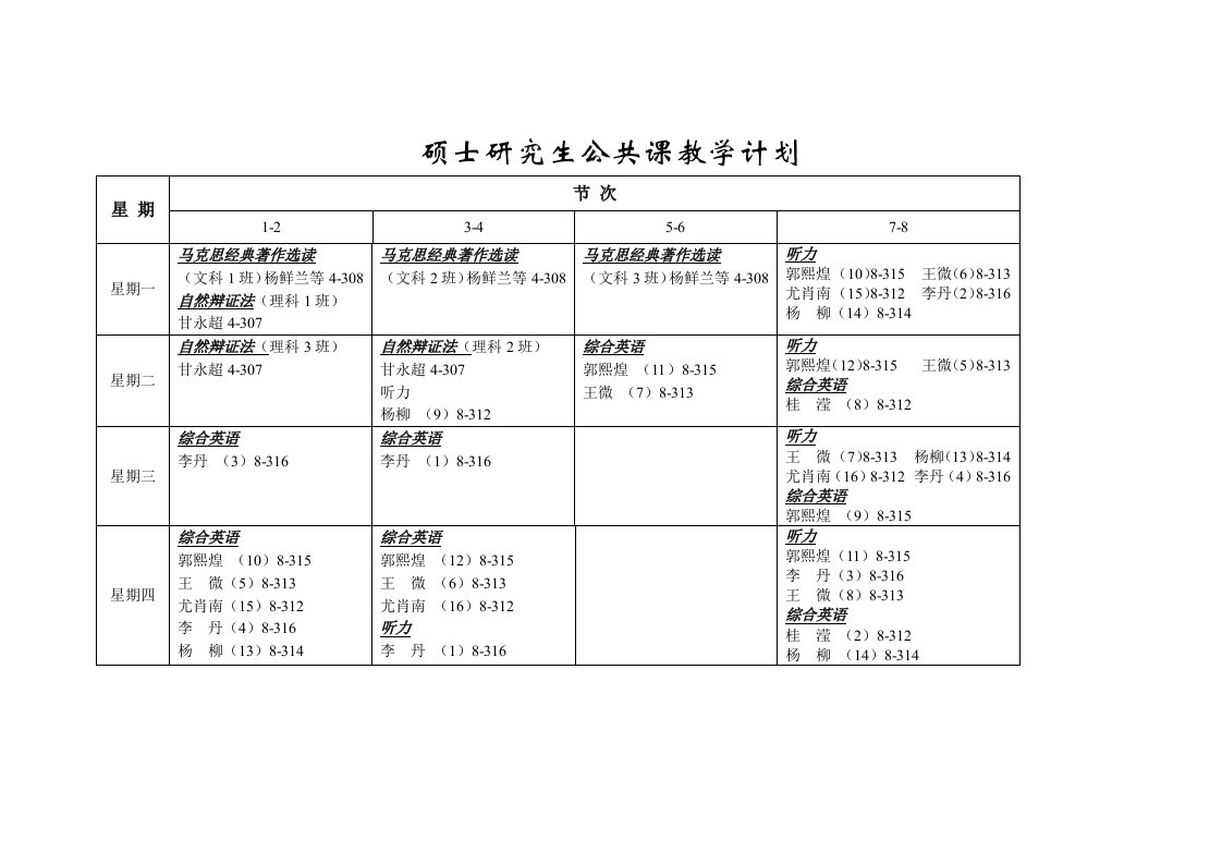 硕士研究生公共课教学计划