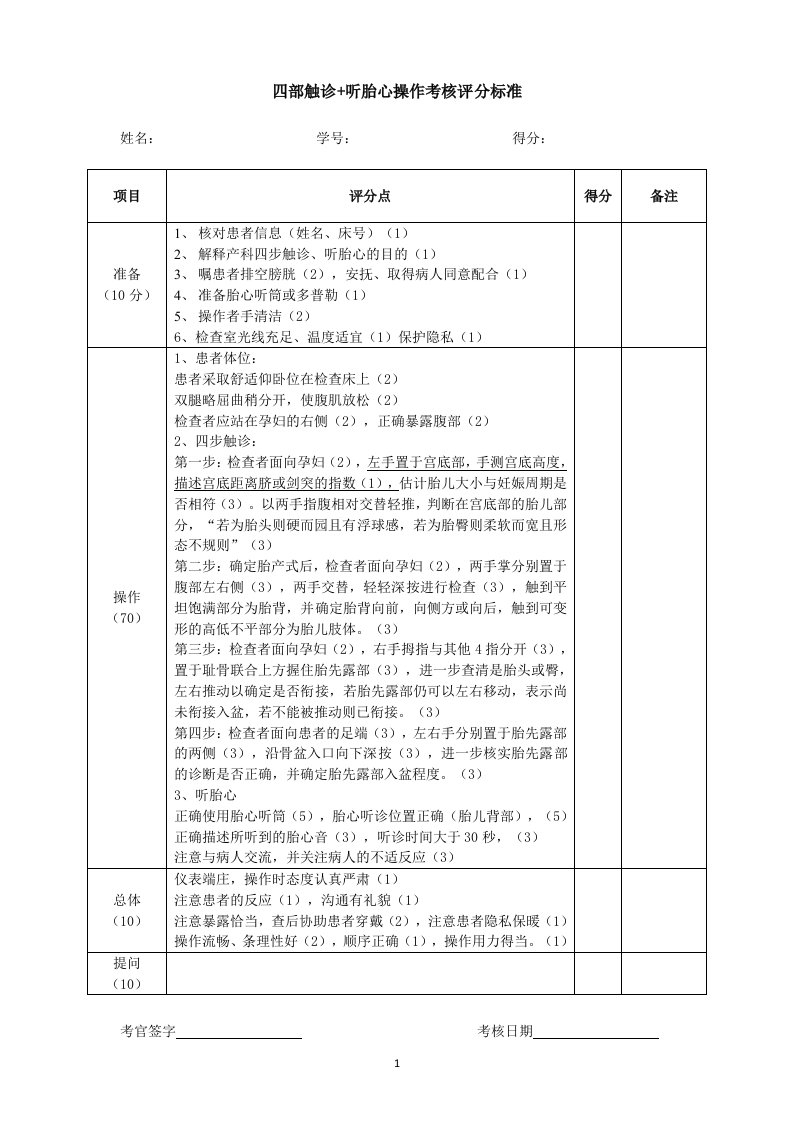 四部触诊评分标准