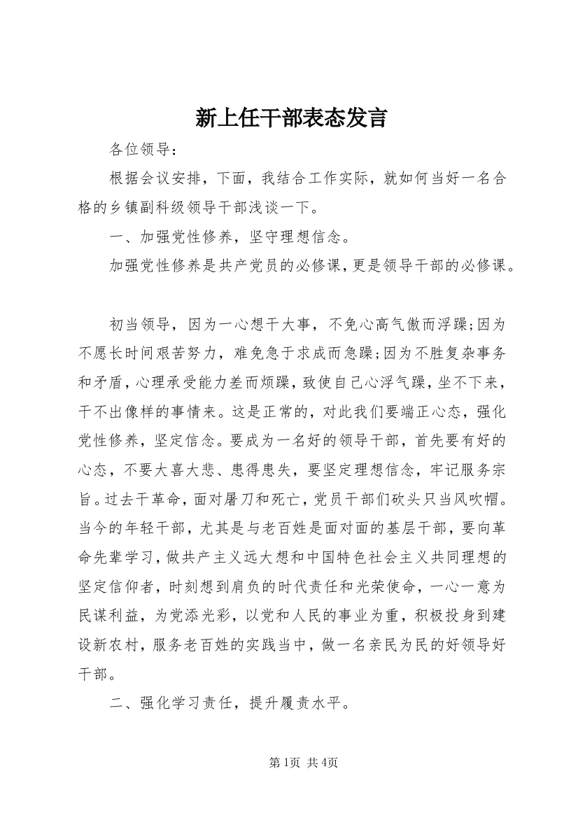 新上任干部表态发言